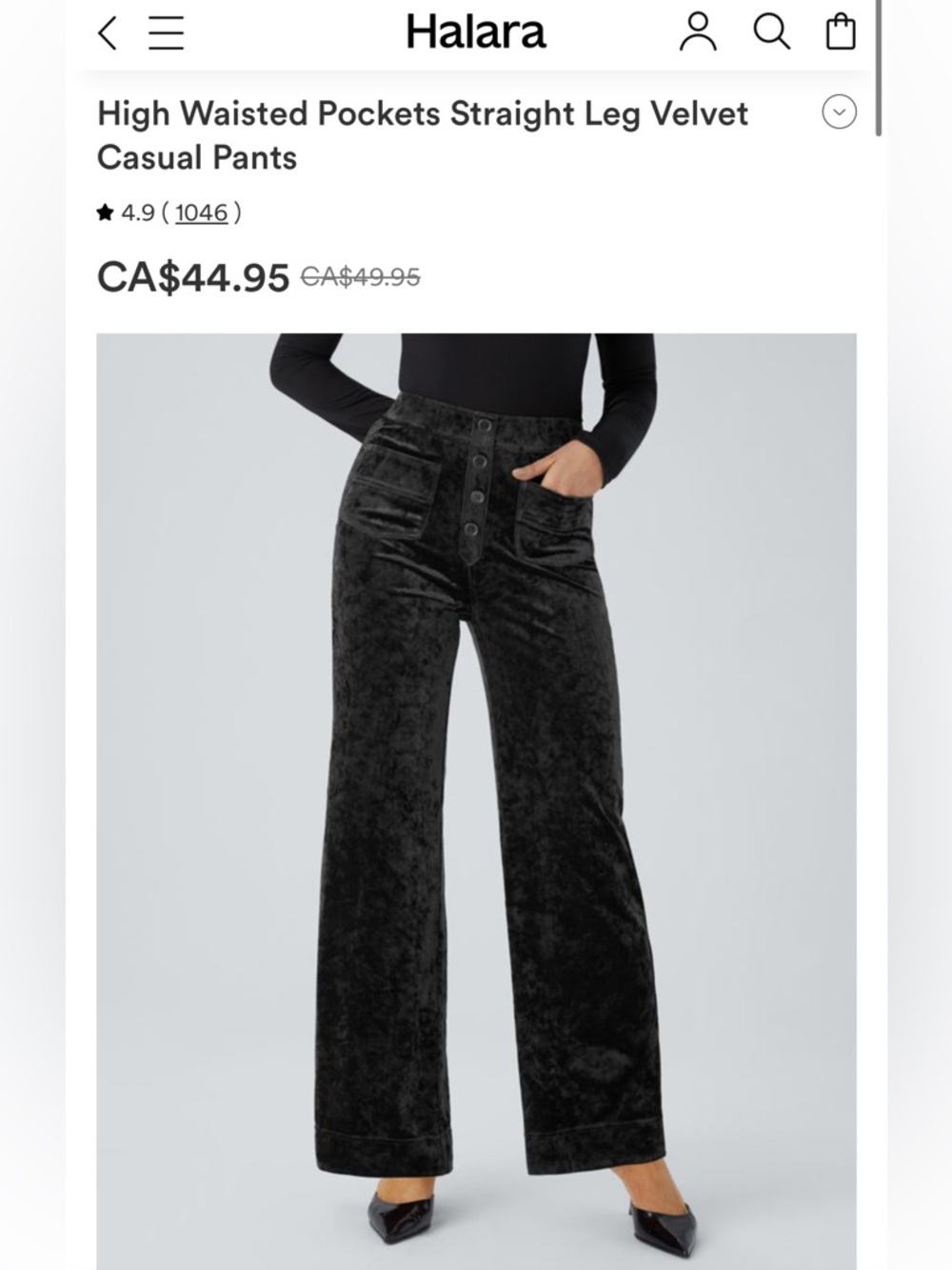 Halara Viral Stretch Black Pant Velvet High-Waisted  MED/TALL MSRP $50 NWOT